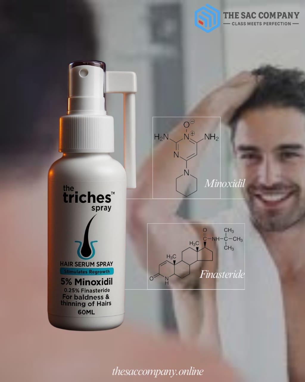 the triches spray – 5% Minoxidil & 0.25% Finasteride | Hair Regrowth Solution (60ml)